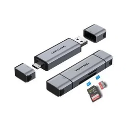 Vention Lector de Tarjetas Externo USB 3.0 y USB Tipo-C Gris CLKB0